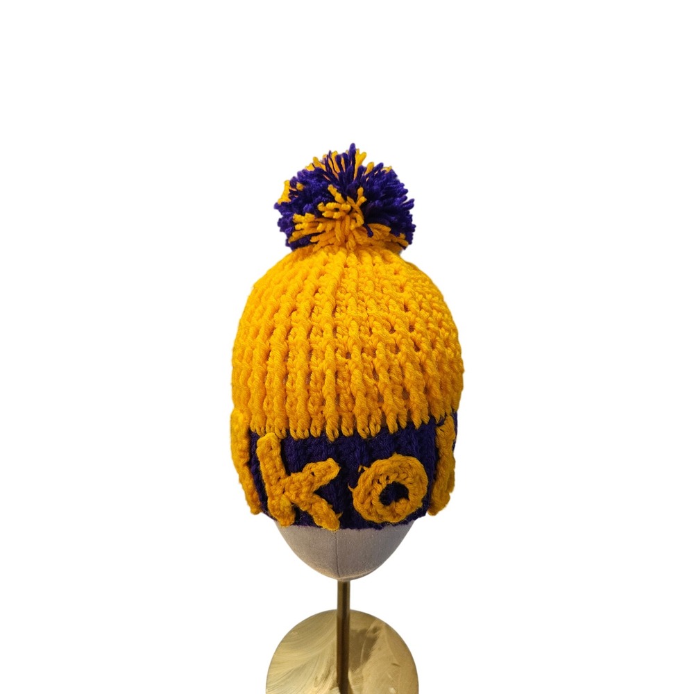 Handmade Kobe Bryant Lakers Beanie Purple Yellow Chunky Knit Pom Pom‎ Hat